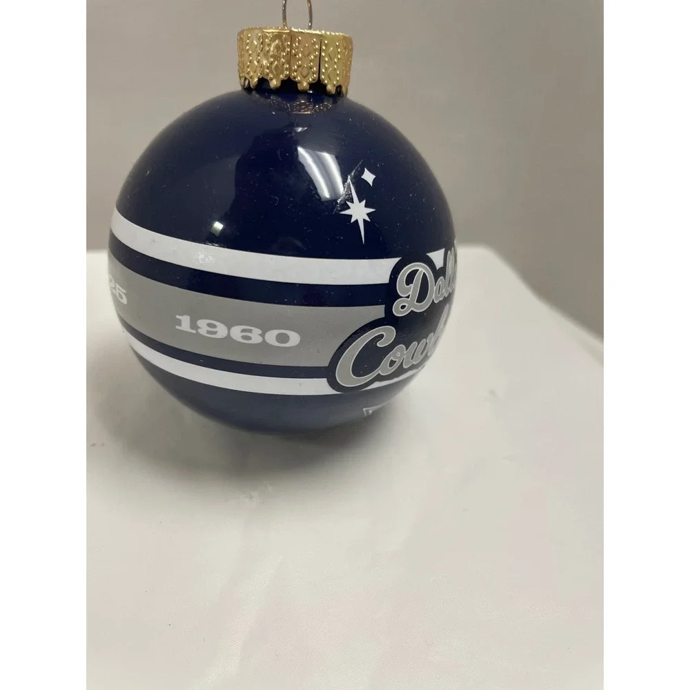 Dallas Cowboys NFL FOCO Glass Ball Christmas Ornament Navy Blue Silver 2025 1960